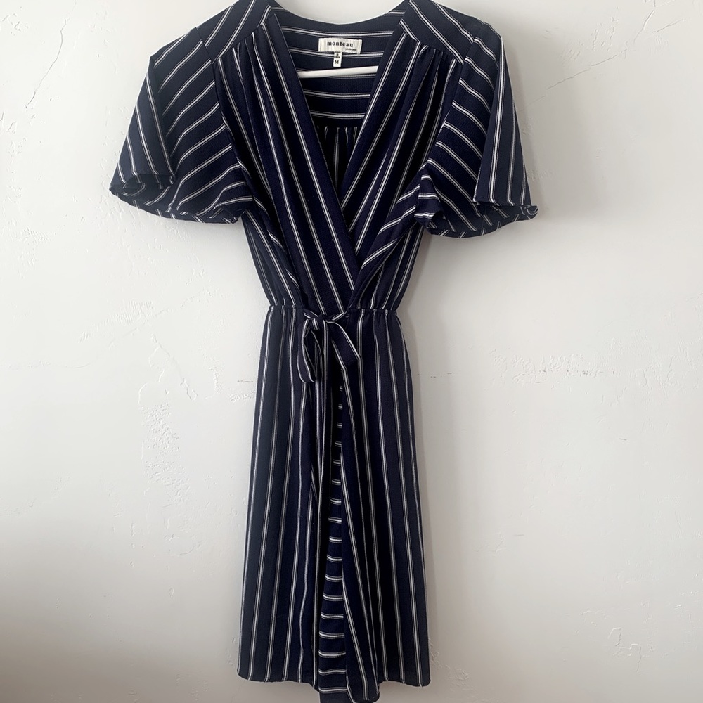 Monteau - Blue Stripe Wrap Dress